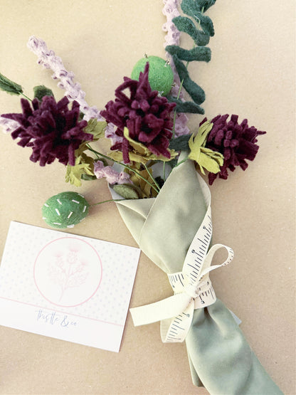 Handmade Thistle and Eucalyptus Bouquet in Wool and Felt