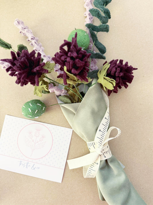 Handmade Thistle and Eucalyptus Bouquet in Wool and Felt