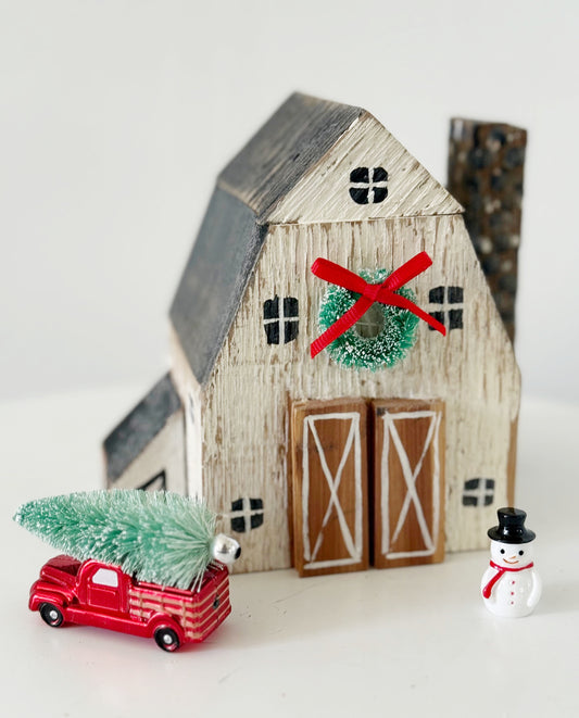 Distressed Rustic White Christmas Barn