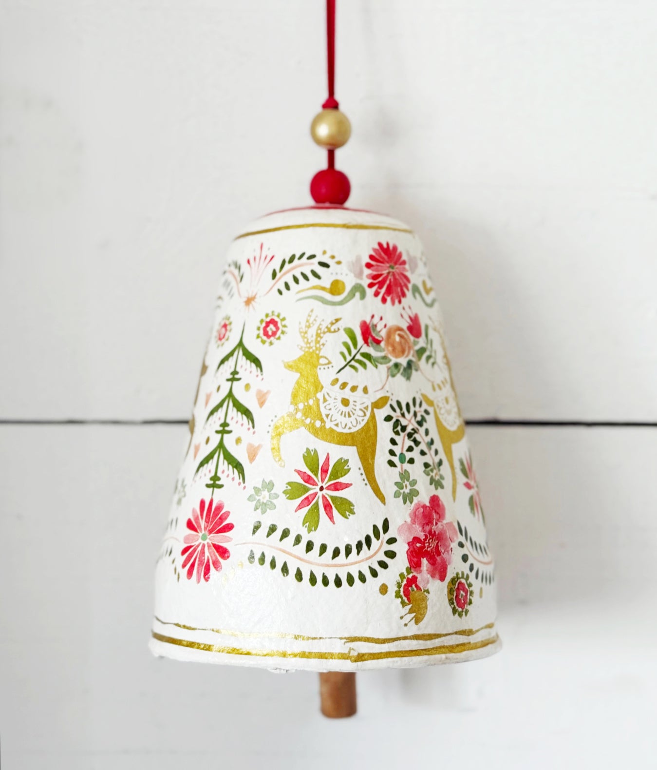Large White Yuletide Greetings Papier Mache Bell Hanger